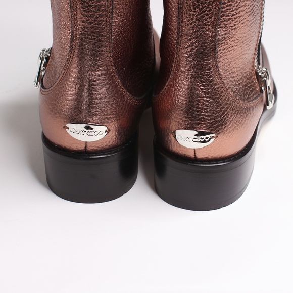 AUTHENTIC JIMMY CHOO Dondo Rosewood Grainy Calf Leather Biker Boots - Picture 5 of 7